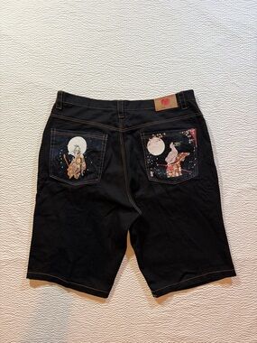 Red Monkey Company Mens 44 Black RMC Baggy Jorts Hip Hop Denim Embroidered